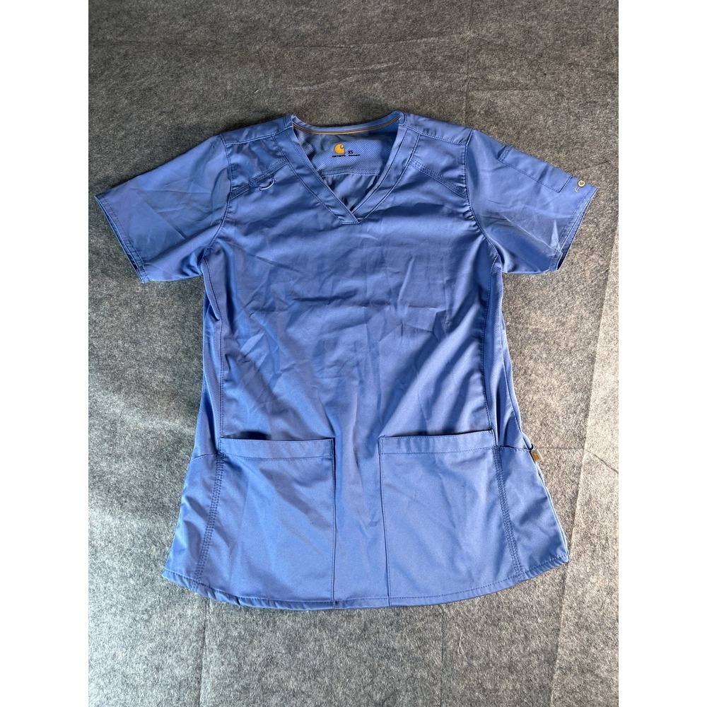 Carhartt Force Women's‎ Scrub Top Size XS Blue Four Pockets Short Sleeve Comfort